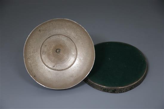 A 19th century Indian enamelled white metal dish and cover Diameter 16.5cm. H. 12.5cm.